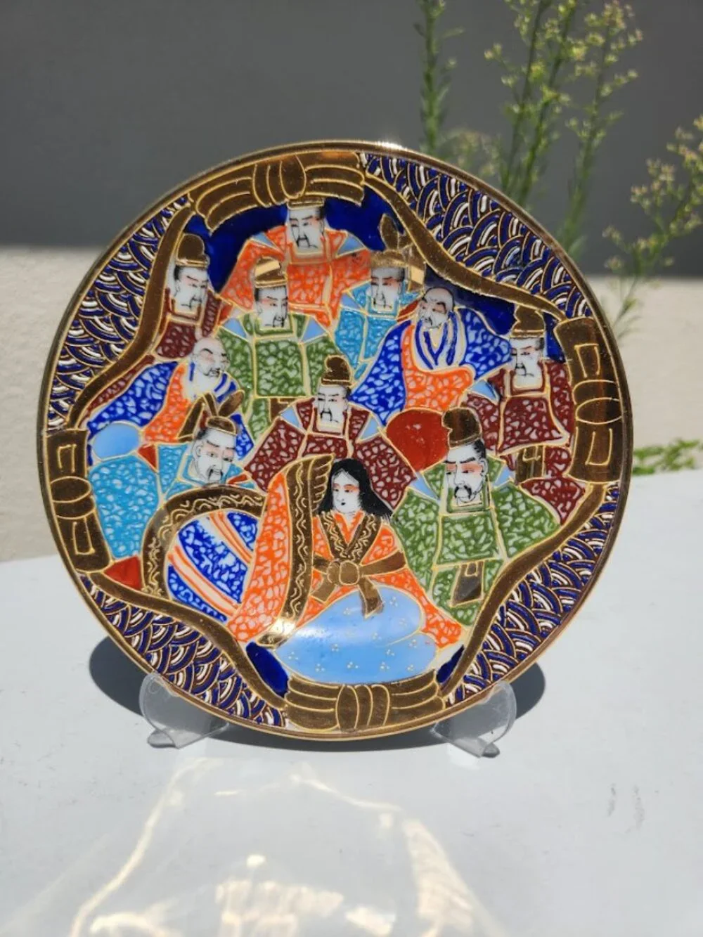 Vintage Japanese Satsuma hand-painted decorative plate Japan Porcelain Asian Art